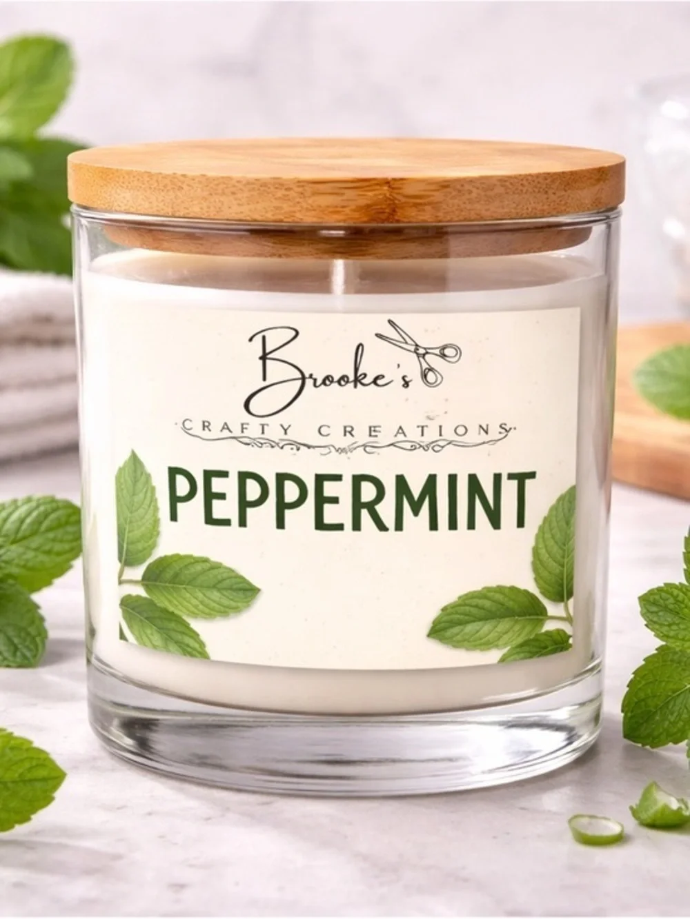 Peppermint Candle 10oz Coconut Soy Wax Fresh Mint Scent Handmade Relaxing Candle